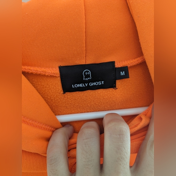 Lonely Ghost Neon Orange Cotton Hoodie Double Sided Size M - Picture 4 of 5
